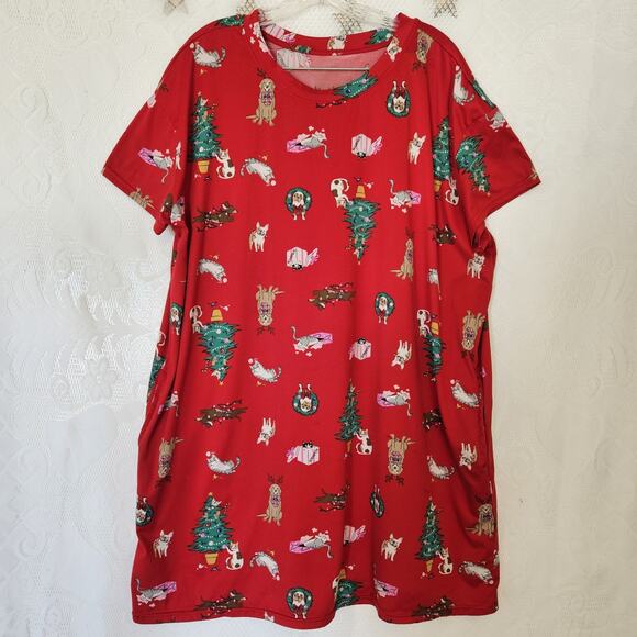 Joyspun Christmas Tree Xlarge Nightshirt Pajamas Cats Dogs Gifts Reindeer Wreath - Picture 1 of 7
